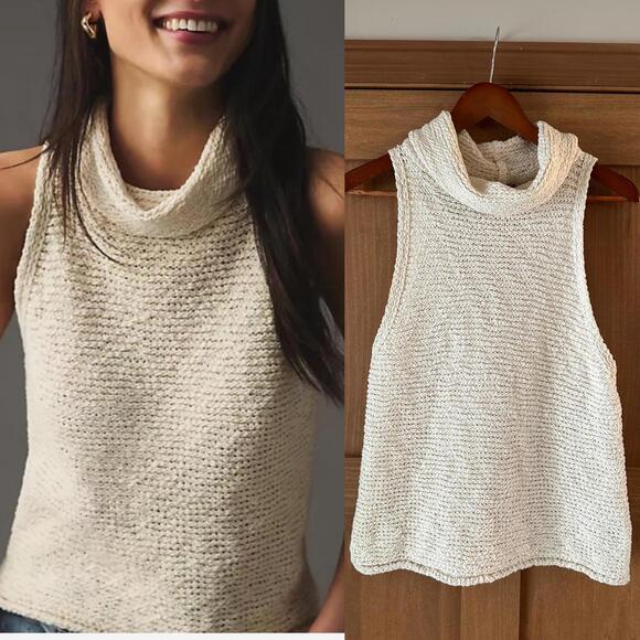 Anthropologie Sweaters - Anthropologie Pilcro Cowl Neck Sleeveless Knit Sweater Ivory Women’s size Medium